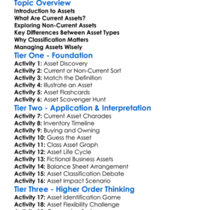 Current And Non-Current Assets Worksheet Activity Booklet