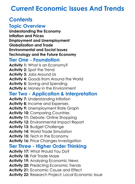 Current Economic Issues And Trends Worksheet Activity Booklet