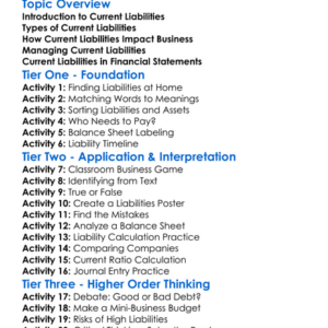 Current Liabilities Worksheet Activity Booklet