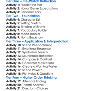 Curse Of The Nun 2018 Worksheet Activity Booklet