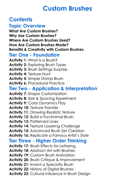 Custom Brushes Worksheet Activity Booklet