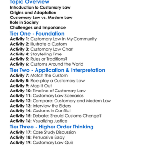Customary Law Worksheet Activity Booklet