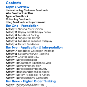 Customer Feedback And Improvement Worksheet Activity Booklet