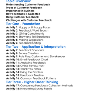 Customer Feedback Worksheet Activity Booklet
