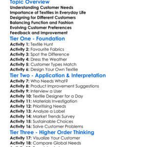 Customer Needs In Textile Design Worksheet Activity Booklet