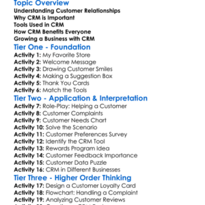 Customer Relationship Management Worksheet Activity Booklet