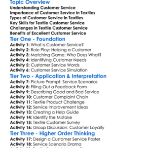 Customer Service In Textiles Worksheet Activity Booklet