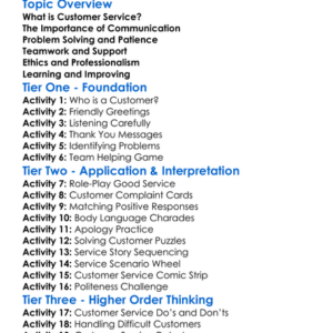 Customer Service Principles Worksheet Activity Booklet