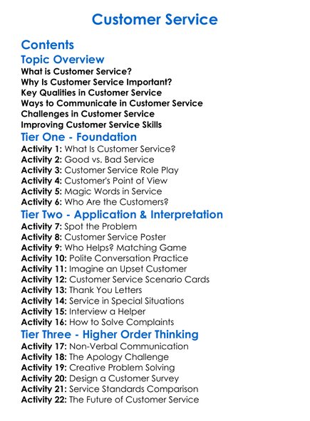 Customer Service Worksheet Activity Booklet