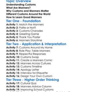 Customs And Manners Worksheet Activity Booklet