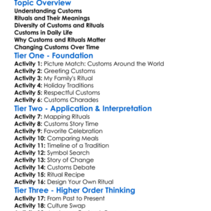 Customs And Rituals Worksheet Activity Booklet