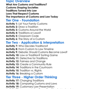 Customs And Traditions In Law Worksheet Activity Booklet