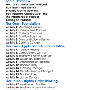 Customs And Traditions Worksheet Activity Booklet
