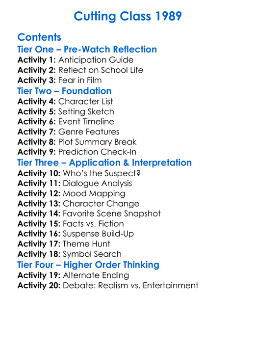 Cutting Class 1989 Worksheet Activity Booklet