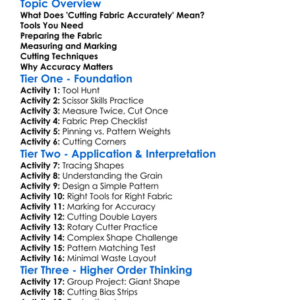 Cutting Fabric Accurately Worksheet Activity Booklet