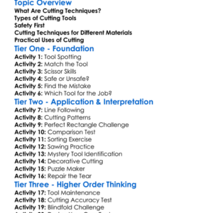 Cutting Techniques And Tools Worksheet Activity Booklet