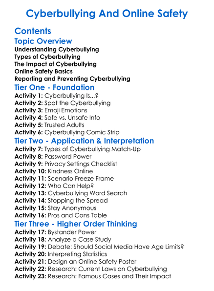 Cyberbullying And Online Safety Worksheet Activity Booklet