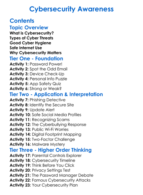 Cybersecurity Awareness Worksheet Activity Booklet