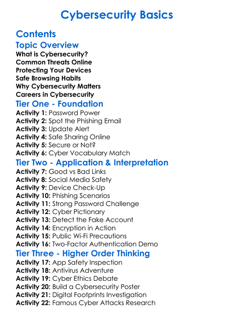 Cybersecurity Basics Worksheet Activity Booklet