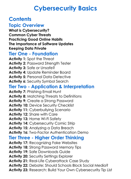 Cybersecurity Basics Worksheet Activity Booklet