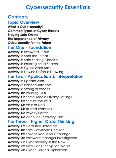 Cybersecurity Essentials Worksheet Activity Booklet