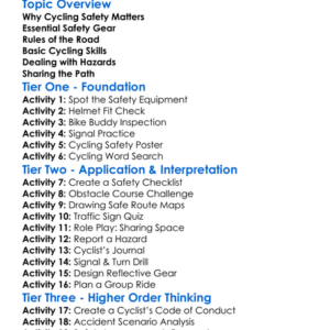 Cycling Safety And Skills Worksheet Activity Booklet