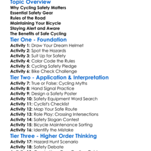 Cycling Safety Worksheet Activity Booklet