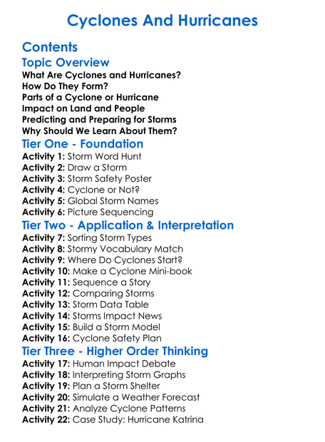 Cyclones And Hurricanes Worksheet Activity Booklet