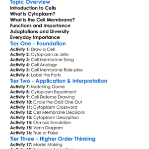 Cytoplasm And Cell Membrane Worksheet Activity Booklet