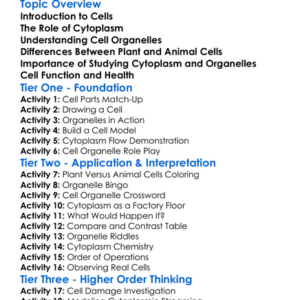 Cytoplasm And Cell Organelles Worksheet Activity Booklet