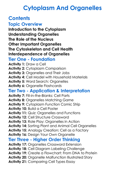Cytoplasm And Organelles Worksheet Activity Booklet