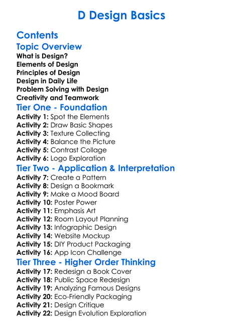 D Design Basics Worksheet Activity Booklet
