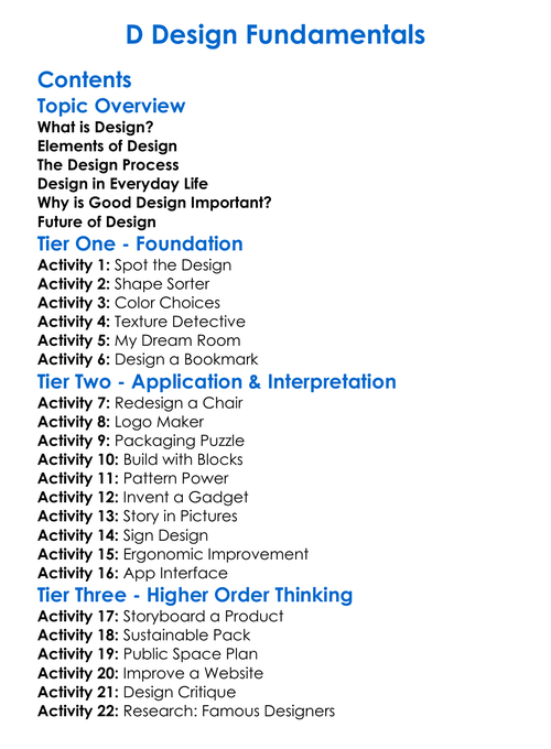 D Design Fundamentals Worksheet Activity Booklet