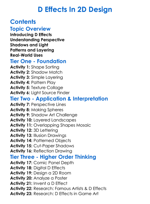D Effects In 2D Design Worksheet Activity Booklet