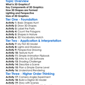 D Graphics Basics Worksheet Activity Booklet