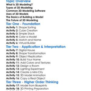 D Modeling Basics Worksheet Activity Booklet
