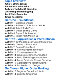 D Modeling For Robotics Worksheet Activity Booklet