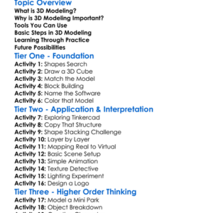 D Modeling Fundamentals Worksheet Activity Booklet