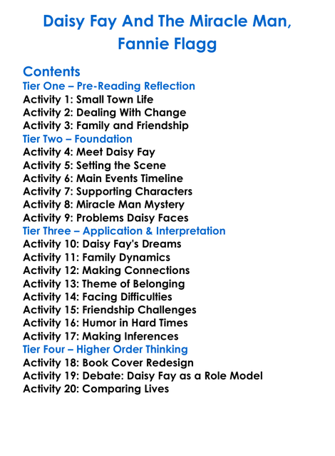 Daisy Fay And The Miracle Man Fannie Flagg Worksheet Activity Booklet