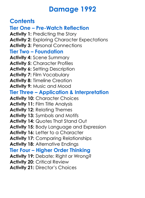 Damage 1992 Worksheet Activity Booklet