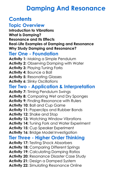 Damping And Resonance Worksheet Activity Booklet