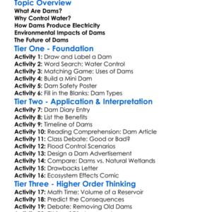 Dams And Water Control Worksheet Activity Booklet