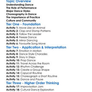 Dance And Performance Worksheet Activity Booklet