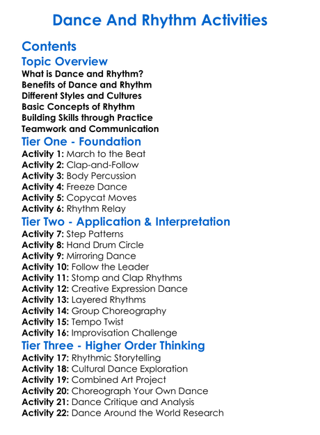 Dance And Rhythm Activities Worksheet Activity Booklet