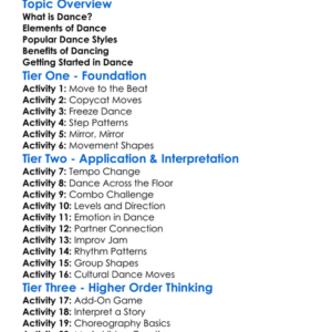 Dance Basics Worksheet Activity Booklet