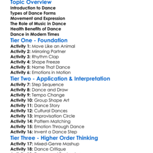 Dance Forms And Movement Worksheet Activity Booklet