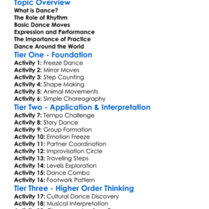 Dance Fundamentals Worksheet Activity Booklet