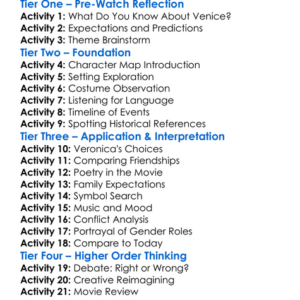 Dangerous Beauty 1998 Worksheet Activity Booklet