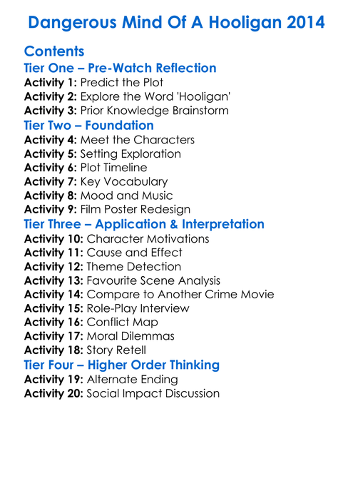 Dangerous Mind Of A Hooligan 2014 Worksheet Activity Booklet