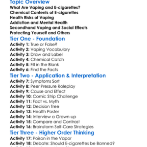 Dangers Of Vaping And E-Cigarettes Worksheet Activity Booklet
